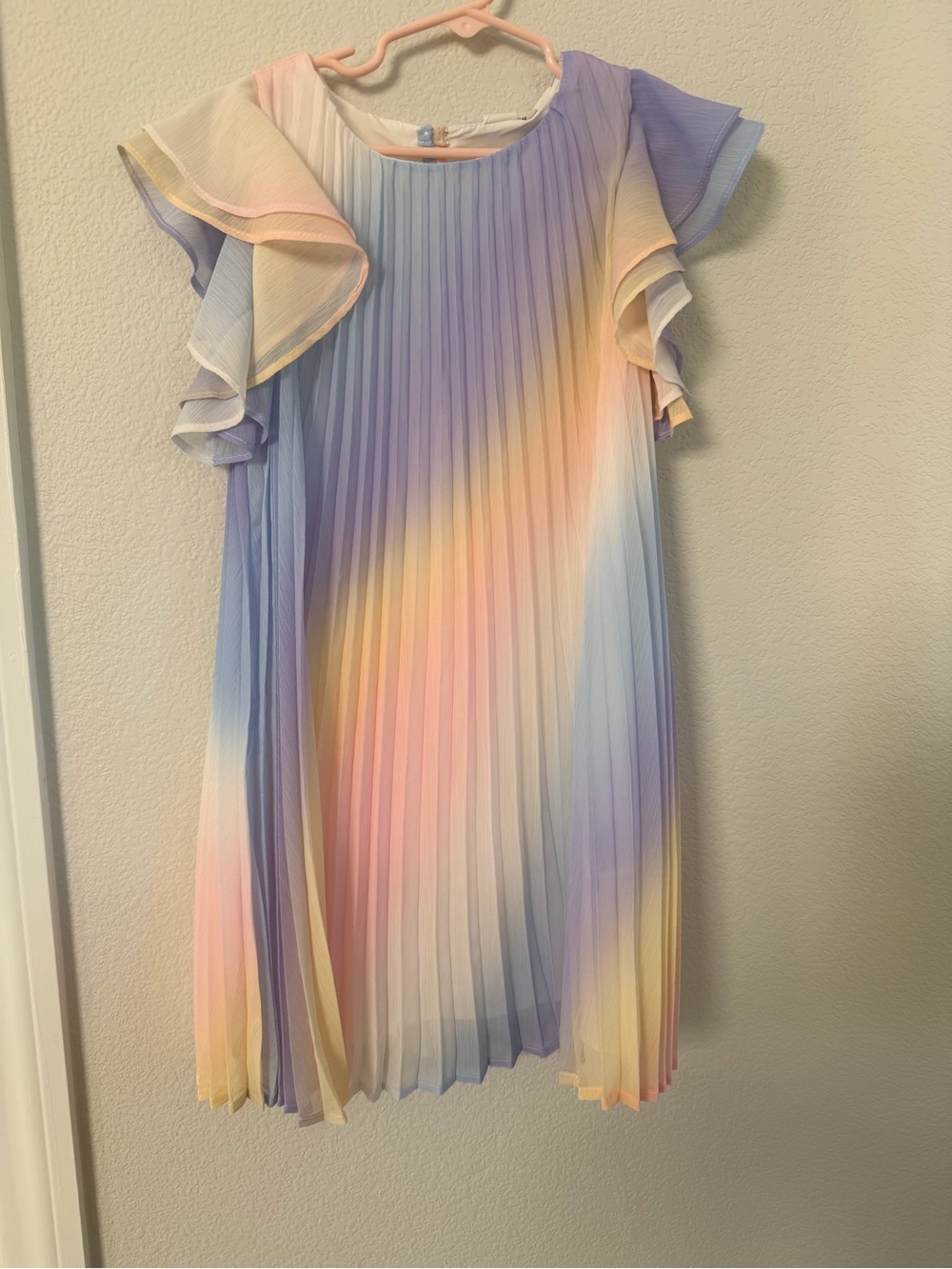 H&M Pastel Rainbow Pleated Dress with Flutter Sleeves